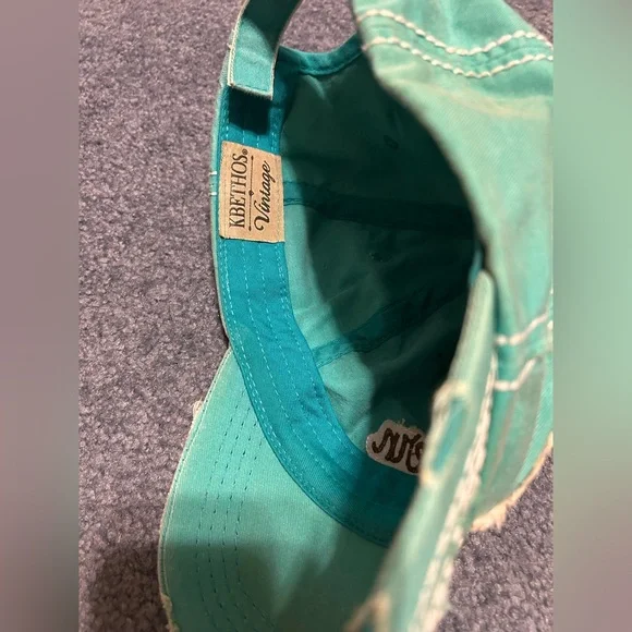 Teal Distressed Cap with Embroidered Patch that says “Hot Southern Mess” - Picture 4 of 4